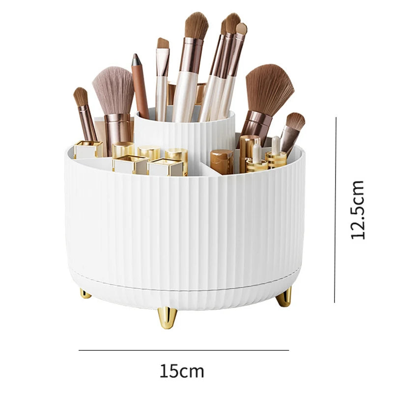 Caja de almacenamiento de maquillaje giratoria 360, organizador de gran capacidad para baño, portátil, lápiz labial, pincel de maquillaje, portalápices